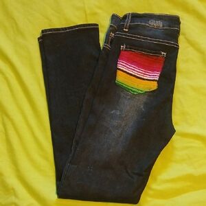 L&B Red Skinny Jeans with Bold Black Highlights